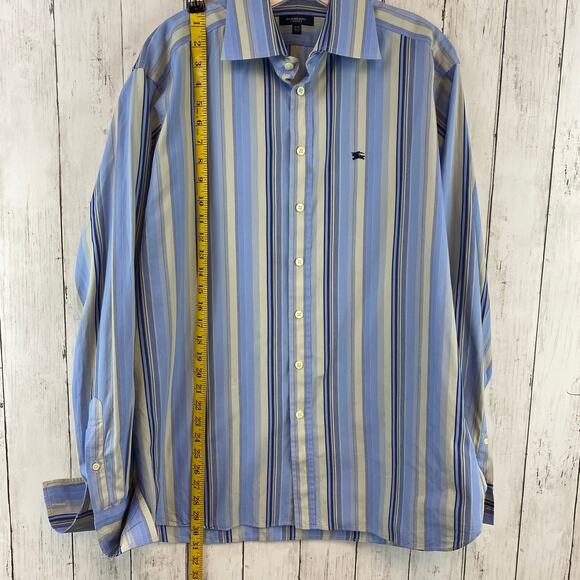 Burberry London Blue/Cream Stripe Button-Up Long Sleeve Dress Shirt Size 16/41 - Picture 11 of 13